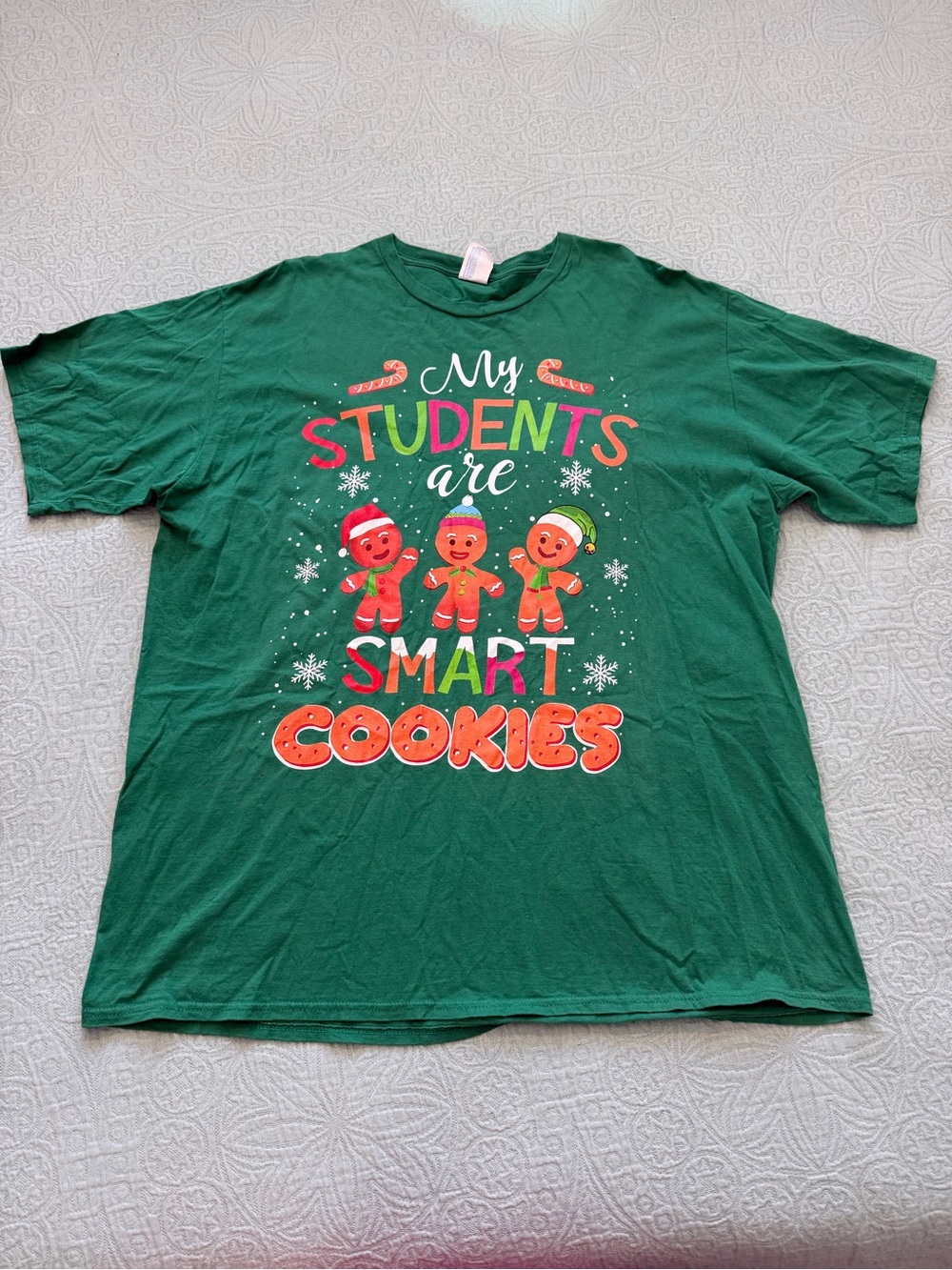 Green 'My Students Are Smart Cookies' Short Sleeve Holiday Tee
